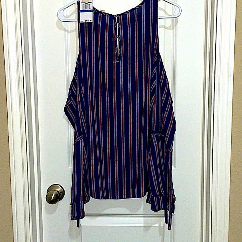 NWT MICHAEL Michael Kors Nautical Stripe Cold Shoulder Blouse Bell Sleeves XL
